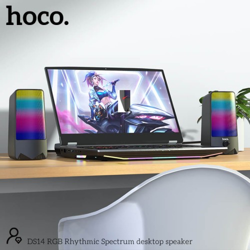Акустика для ПК HOCO RGB Rhythmic Spectrum desktop speaker DS14 |10W, AUX, Mic| black