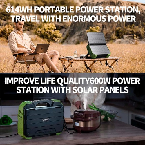 Портативна електростанція Browey Solar Panel 22W PN-600 EU Version |AC/DC, 2USB/Type-C, 600W, PD/QC| green