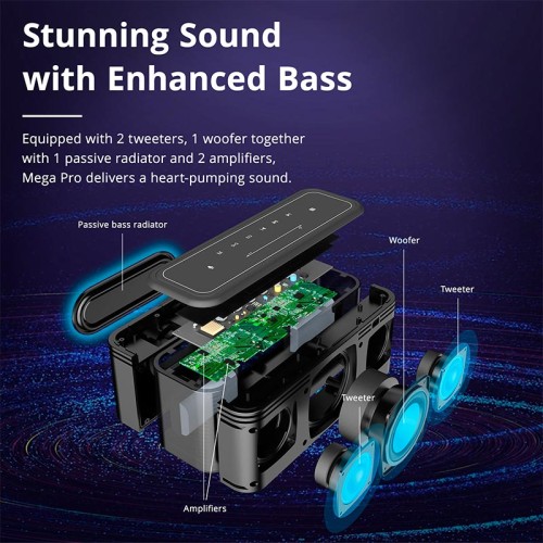 Акустика Tronsmart Mega Pro IPX5 |BT5.0, AUX/TF/USB, 60W, TWS, NFC, EQ, 10h Max| black