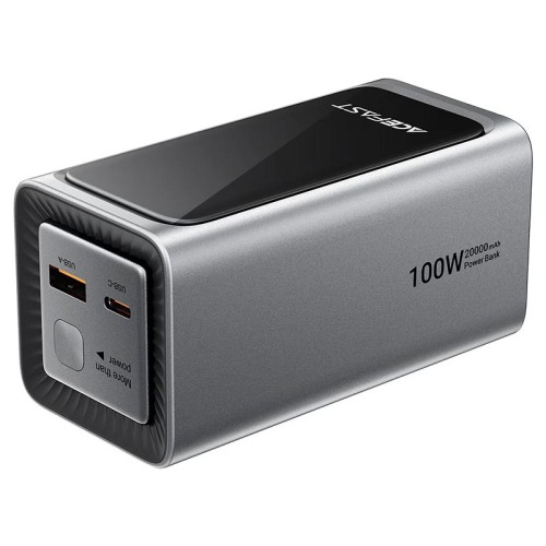 УМБ AceFast fast charging power bank with cable and TFT display M33 20000mAh |1USB/1Type-C, PD/QC, 100W/3A| black