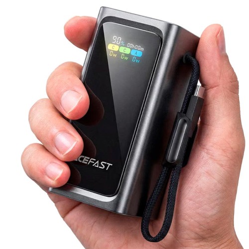 УМБ AceFast fast charging power bank with cable and TFT display M33 20000mAh |1USB/1Type-C, PD/QC, 100W/3A| black