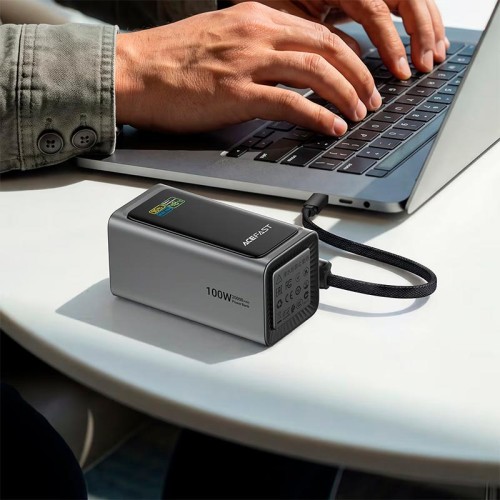 УМБ AceFast fast charging power bank with cable and TFT display M33 20000mAh |1USB/1Type-C, PD/QC, 100W/3A| black