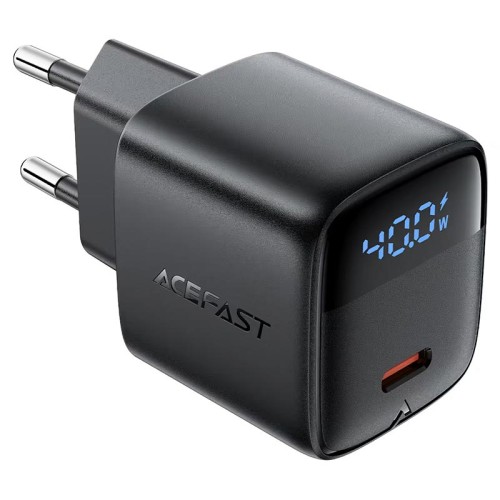 Адаптер мережевий AceFast GaN charger USB-C with digital display A135 |1Type-C, 40W/3A, PD/QC| black