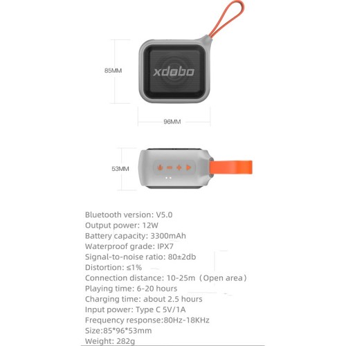 Акустика xdobo Prince 1995II IPX7 |BT5.0, AUX/TF, 12W, TWS, 6-20h Max| black