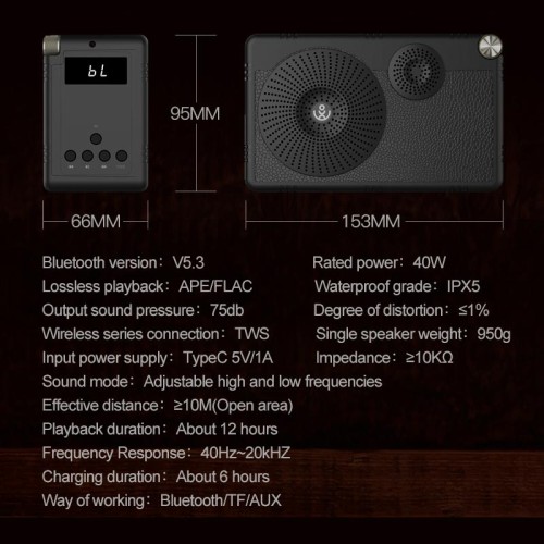Акустика Xdobo HIFI 2015 IPX5 |BT5.3, 40W, AUX/TF, 10h| black