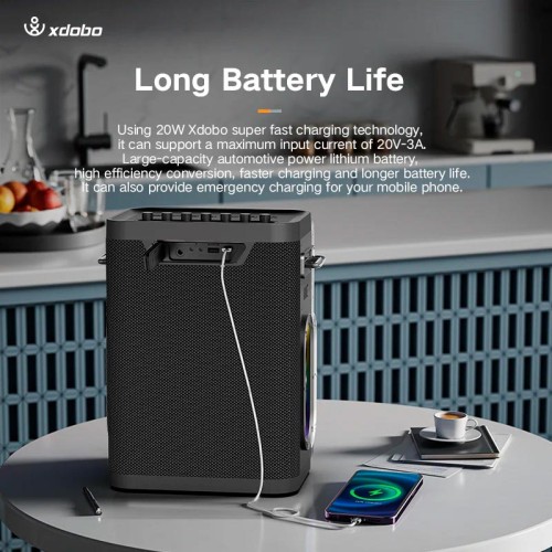 Акустика-караоке Xdobo Party 1981 II (with 2 MIC) |BT5.3, 300W, AUX/TF/USB, 65W/5A input power, 20h| black