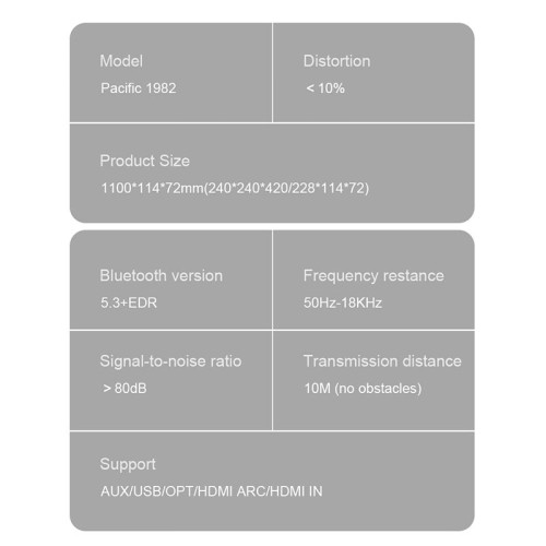 Акустика Xdobo Pacific 1982 (Soundbar support Dolby atmos) |BT5.3+EDR, 500W Peak, HDMI/Optical Fibre/ USB/ AUX/Coaxial| black