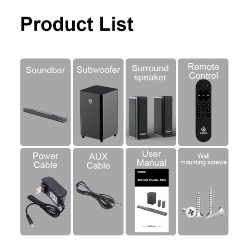 Акустика Xdobo Pacific 1982 (Soundbar support Dolby atmos) |BT5.3+EDR, 500W Peak, HDMI/Optical Fibre/ USB/ AUX/Coaxial| black