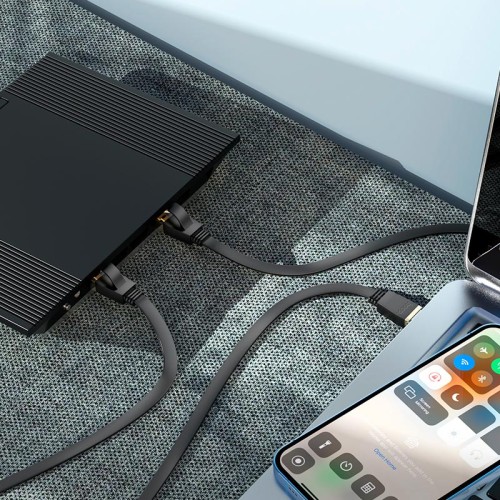 Кабель HOCO General pure copper flat network cable US07 (5M, 1Gbps) black
