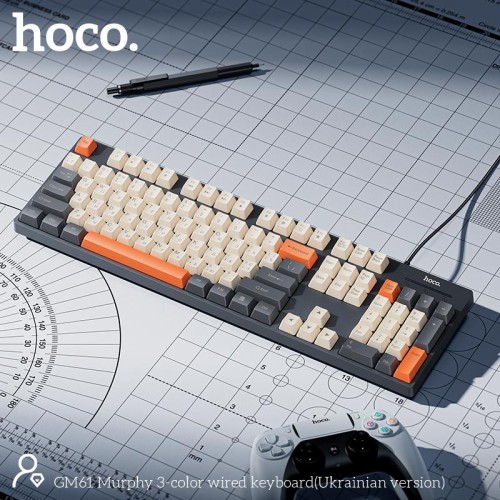 Клавіатура HOCO Murphy 3-color wired keyboard GM61 (Ukrainian version) |104 keys| grey