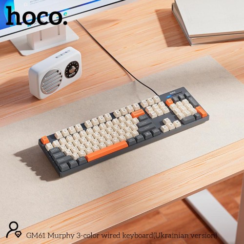Клавіатура HOCO Murphy 3-color wired keyboard GM61 (Ukrainian version) |104 keys| grey
