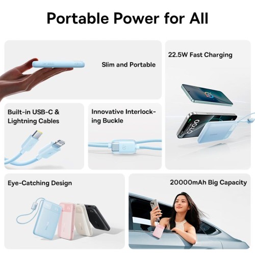 УМБ Baseus EnerFill Digital Display Power Bank with Dual Built-in Cables FC11 10000mAh |1USB/1Type-C, 22.5W/3A, PD/QC| black
