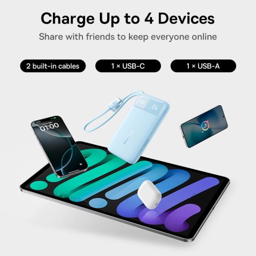 УМБ Baseus EnerFill Digital Display Power Bank with Dual Built-in Cables FC11 10000mAh |1USB/1Type-C, 22.5W/3A, PD/QC| black