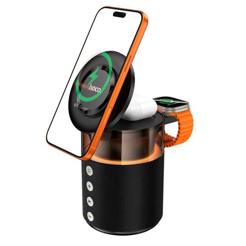 Бездротова зарядка Qi HOCO Sunset BT Speaker with 3 in 1 wireless charger DWQ05 |BT5.4, TWS, 15 W Max| black