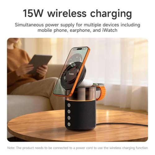 Бездротова зарядка Qi HOCO Sunset BT Speaker with 3 in 1 wireless charger DWQ05 |BT5.4, TWS, 15 W Max| black
