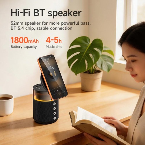 Бездротова зарядка Qi HOCO Sunset BT Speaker with 3 in 1 wireless charger DWQ05 |BT5.4, TWS, 15 W Max| black