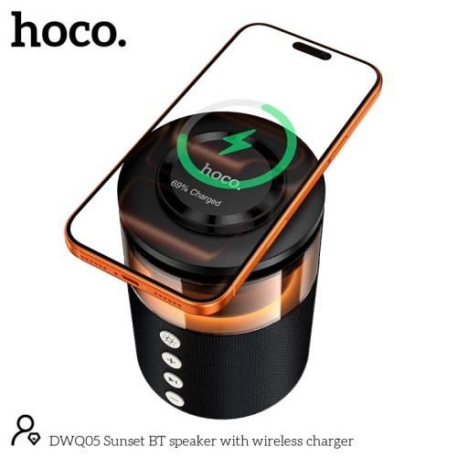 Бездротова зарядка Qi HOCO Sunset BT Speaker with 3 in 1 wireless charger DWQ05 |BT5.4, TWS, 15 W Max| black