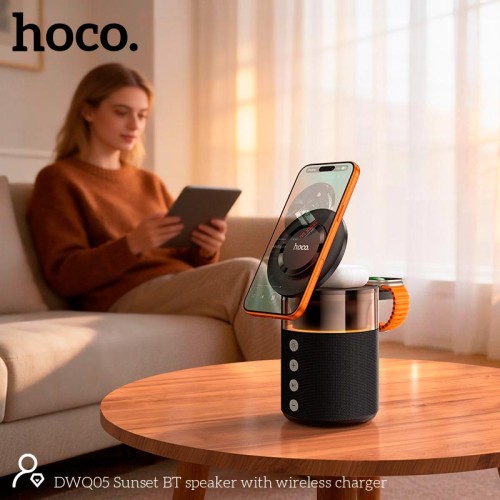 Бездротова зарядка Qi HOCO Sunset BT Speaker with 3 in 1 wireless charger DWQ05 |BT5.4, TWS, 15 W Max| black