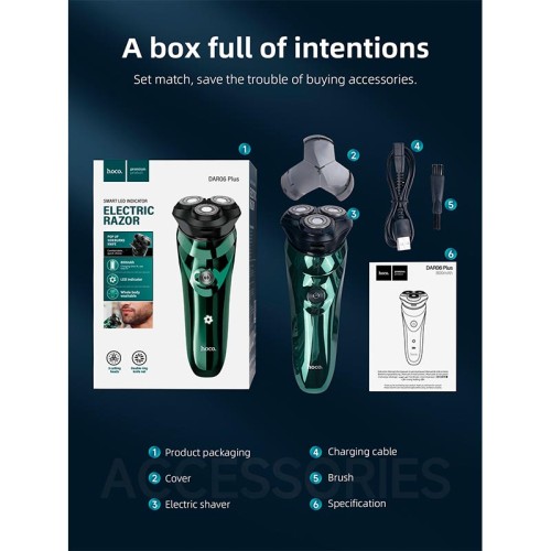 Електобритва Hoco electric razor with smart LED indicator DAR06 Plus IPX7 green