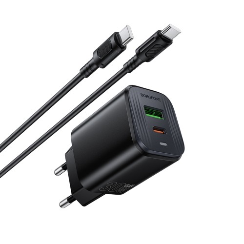 Мережевий зарядний пристрій BOROFONE BAS85A Star PD30W+QC3.0 charger set (C to C) (EU) Black