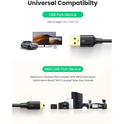 Кабель UGREEN USB 2.0 A Male to Mini 5 Pin Male Cable 2m (Black)