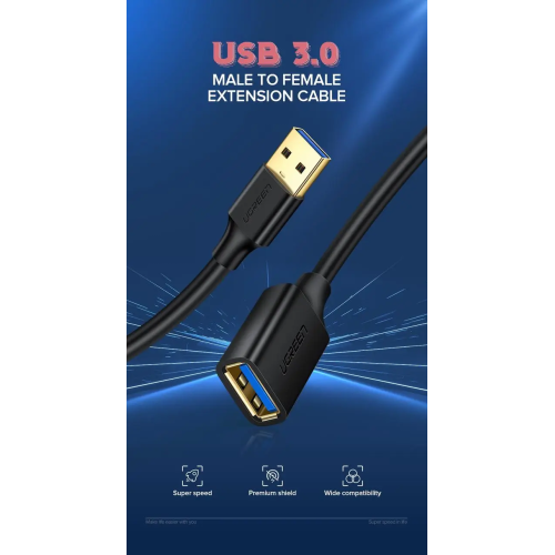 Подовжувач UGREEN US129 USB 3.0 Extension Male Cable 1.5m (Black)(UGR-30126)