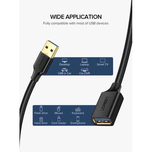 Подовжувач UGREEN US129 USB 3.0 Extension Male Cable 1.5m (Black)(UGR-30126)