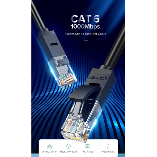 Кабель UGREEN NW102 Cat 6 U/UTP Lan Cable 1m (Black)(UGR-20159)