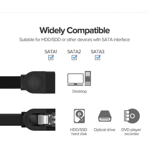 Кабель UGREEN US217 SATA 3 Data Cable 0.5m (Black)(UGR-30796)