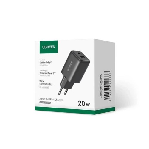 Мережевий зарядний пристрій UGREEN X514 20W 2-Port GaN Fast Charger EU White