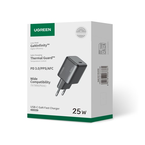 Мережевий зарядний пристрій UGREEN X517 25W USB-C GaN Fast Charger Set EU+1M CC Cable black