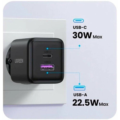 Мережевий зарядний пристрій UGREEN X516 30W 2-Port GaN Fast Charger EU Black