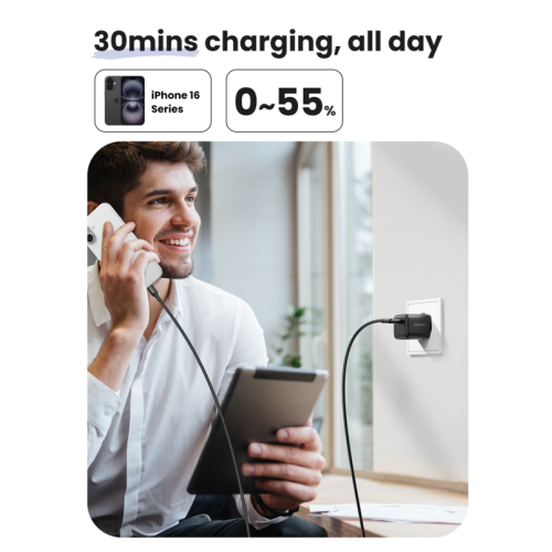 Мережевий зарядний пристрій UGREEN X513 30W USB-C GaN Fast Charger EU Black