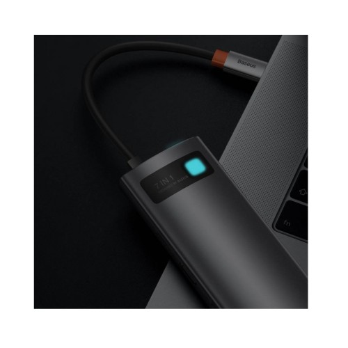 USB-хаб Baseus Metal Gleam Series 7-in-1 Multifunctional Type-C HUB Docking Station Gray（Type-C to HDMI*1+USB3.0*2+USB-C*1+PD*1+SD/TF*1)