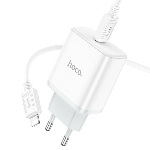 Мережевий зарядний пристрій з кабелем HOCO C104A Stage single port PD20W charger set (C to iP)(EU) White