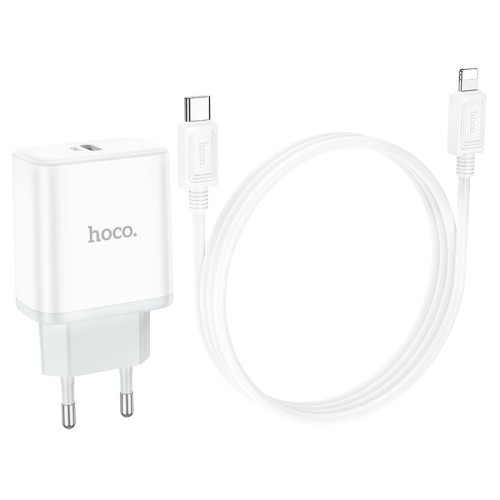 Мережевий зарядний пристрій з кабелем HOCO C104A Stage single port PD20W charger set (C to iP)(EU) White