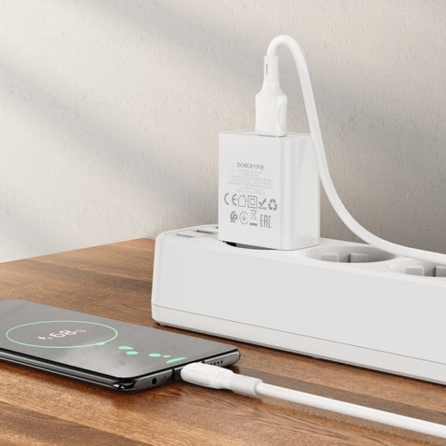 Мережевий зарядний пристрій з кабелем BOROFONE BA74A Aspirer single port charger set(Micro) White