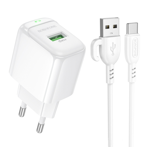 Мережевий зарядний пристрій з кабелем BOROFONE BAS42A Potential single-port QC3.0 charger set(Type-C) 18W White