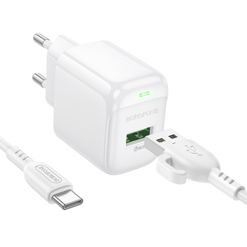 Мережевий зарядний пристрій з кабелем BOROFONE BAS42A Potential single-port QC3.0 charger set(Type-C) 18W White