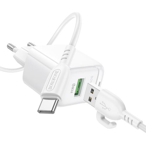 Мережевий зарядний пристрій з кабелем BOROFONE BAS42A Potential single-port QC3.0 charger set(Type-C) 18W White