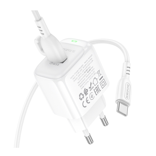 Мережевий зарядний пристрій з кабелем BOROFONE BAS42A Potential single-port QC3.0 charger set(Type-C) 18W White