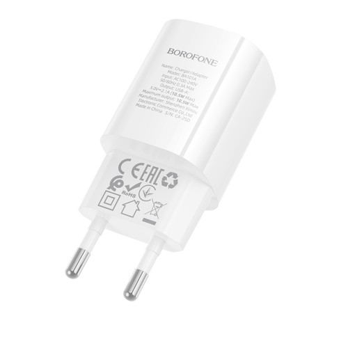 Мережевий зарядний пристрій BOROFONE BA101A Pudding single port charger (EU) White