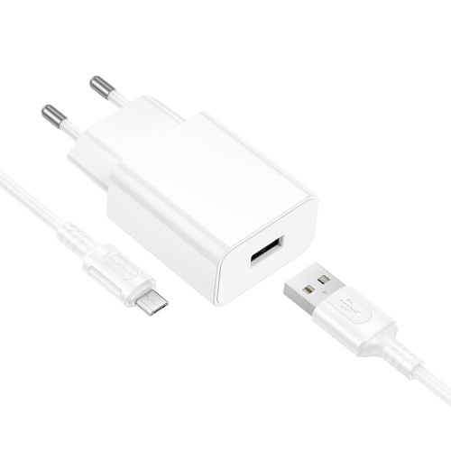 Мережевий зарядний пристрій BOROFONE BA110A Lemi single port charger set (Micro) (EU) White