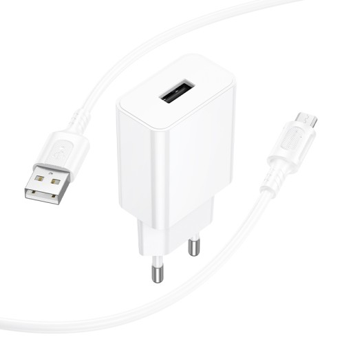 Мережевий зарядний пристрій BOROFONE BA110A Lemi single port charger set (Micro) (EU) White