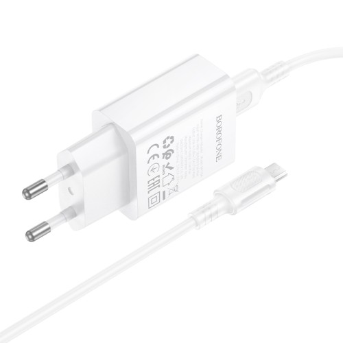 Мережевий зарядний пристрій BOROFONE BA110A Lemi single port charger set (Micro) (EU) White