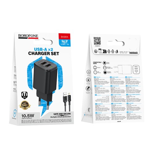Мережевий зарядний пристрій BOROFONE BAS81A Star dual-port charger set (Micro) (EU) Black