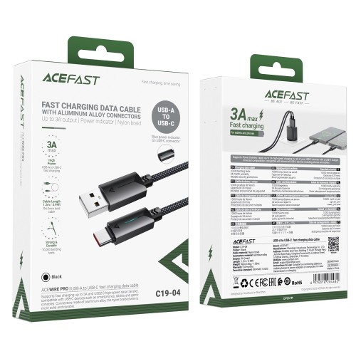 Кабель ACEFAST C19-04 USB-A to USB-C  fast charging data cable Black