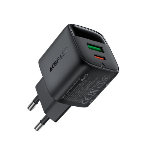 Мережевий зарядний пристрій ACEFAST A116 PD35W GaN charger (USB-A+USB-C) with digital display Black