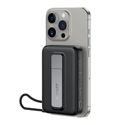 Зовнішній акумулятор ACEFAST M24-10000 22.5W magnetic fast charging power bank with holder and cable Metal Gray