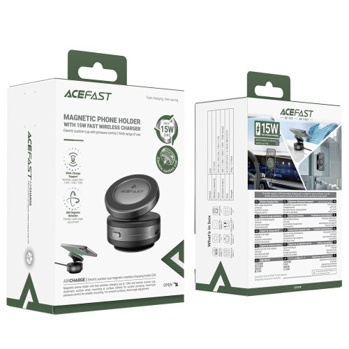 Автотримач для телефона з БЗП ACEFAST E29 electric Suction cup magnetic wireless charging holder Metal Gray